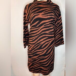NWT Ann Taylor Animal Jacquard MockNeck Sweater Dress Lafete Bronze and Black S